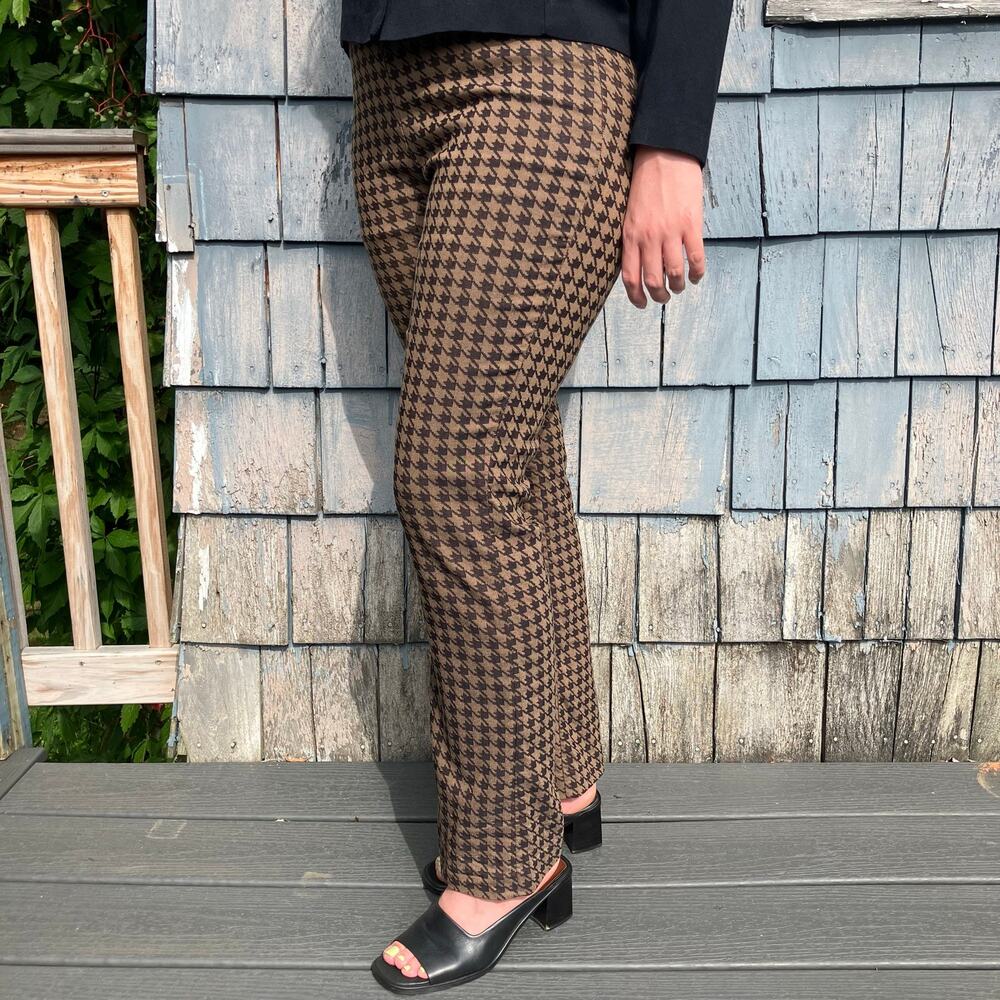 Vintage 90s brown houndstooth high rise pants preppy office siren light academia